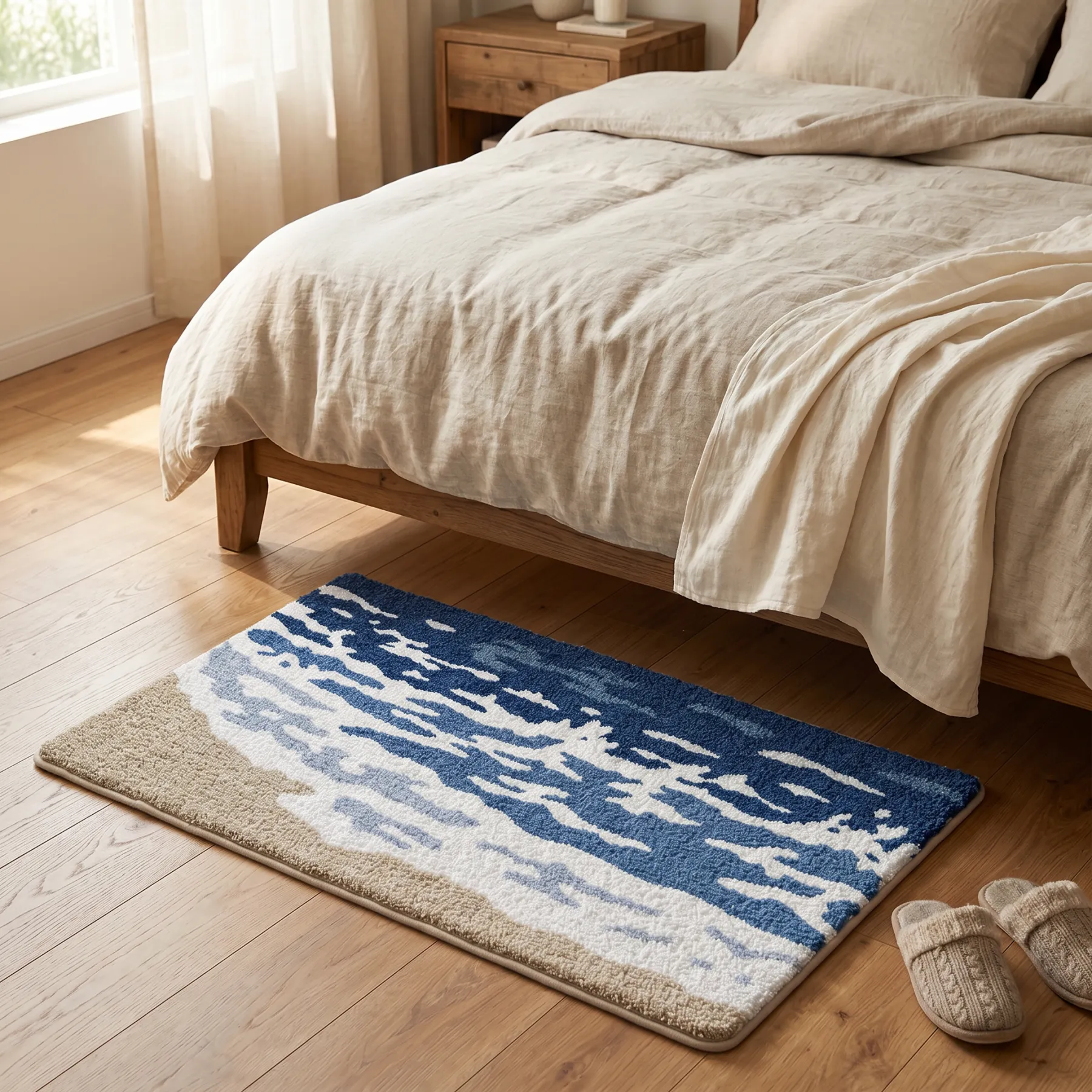 Ocean Wave Shoreline Flocked Rug