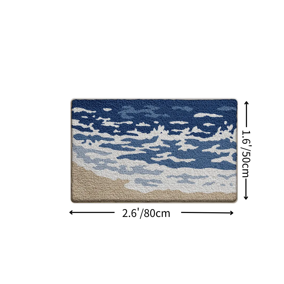 Ocean Wave Shoreline Flocked Rug