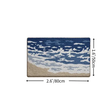 Ocean Wave Shoreline Flocked Rug