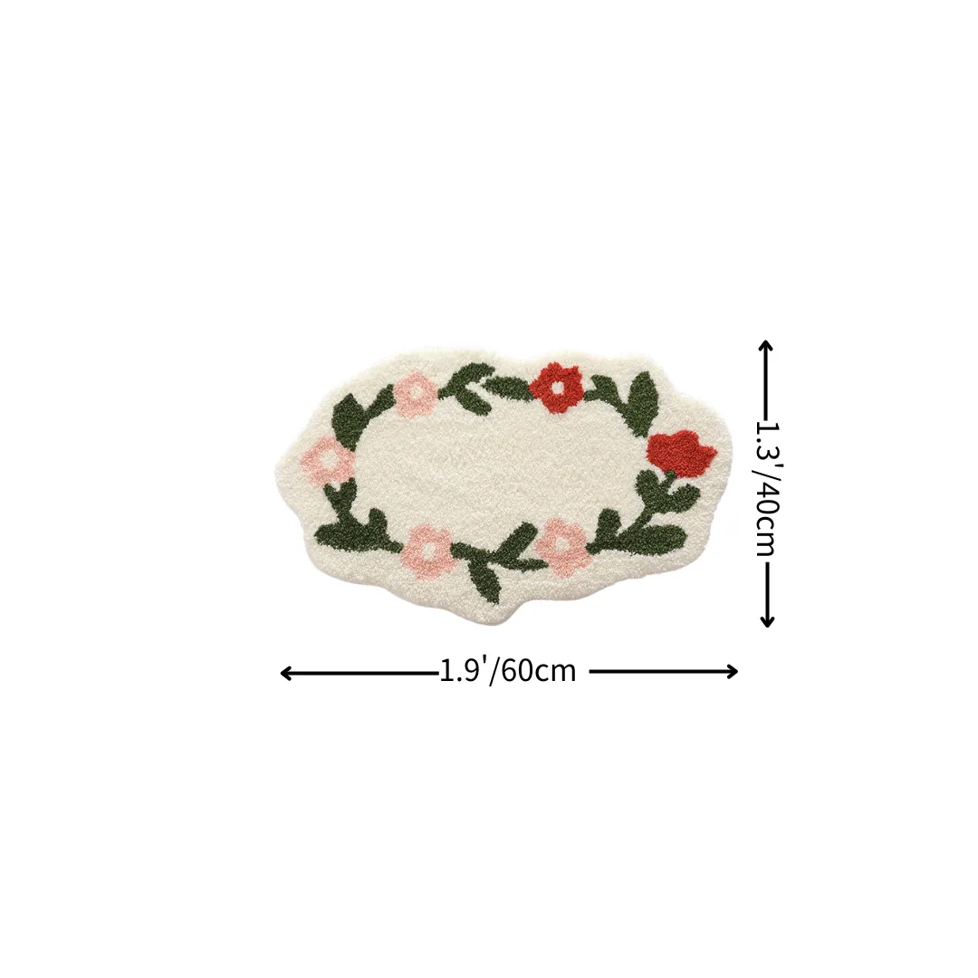 Pastel Floral Wreath Flocked Rug