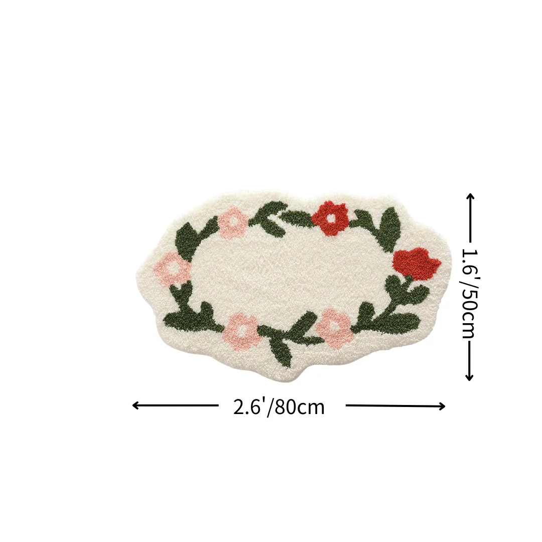Pastel Floral Wreath Flocked Rug