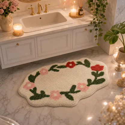 Pastel Floral Wreath Flocked Rug