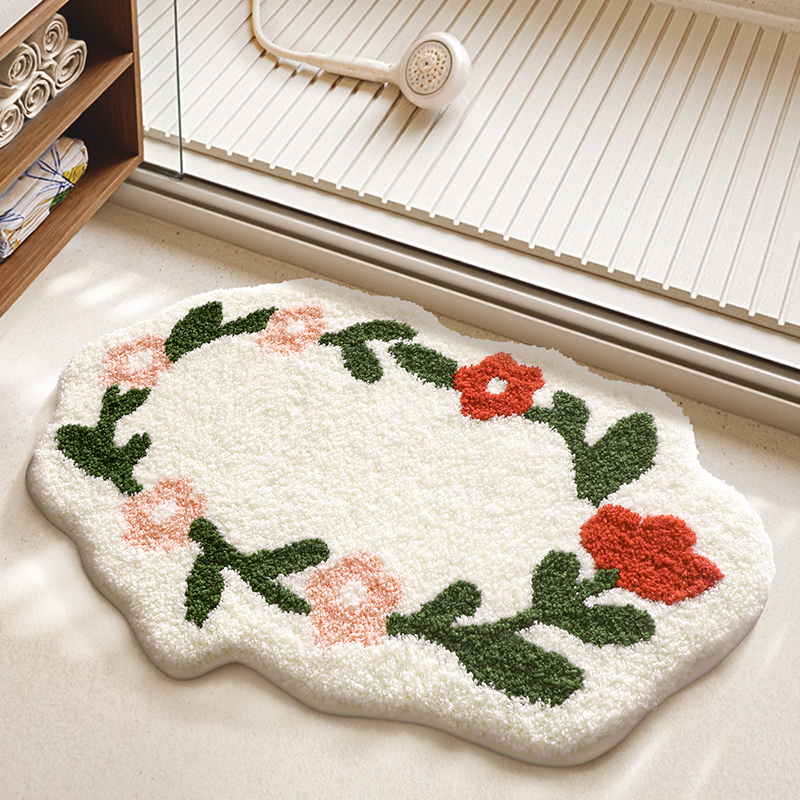 Pastel Floral Wreath Flocked Rug