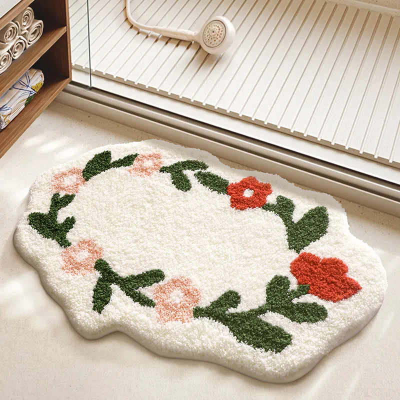 Pastel Floral Wreath Flocked Rug