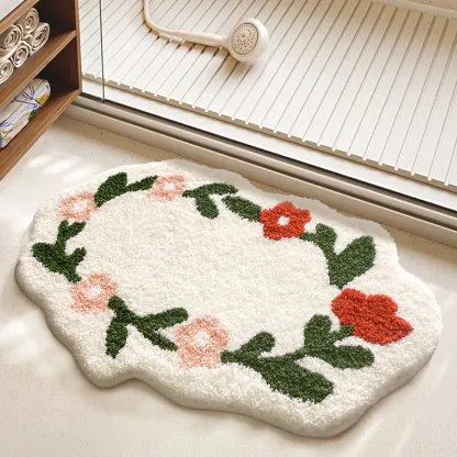 Pastel Floral Wreath Flocked Rug
