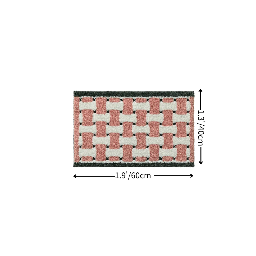Pink Tone Woven Grid Flocked Rug