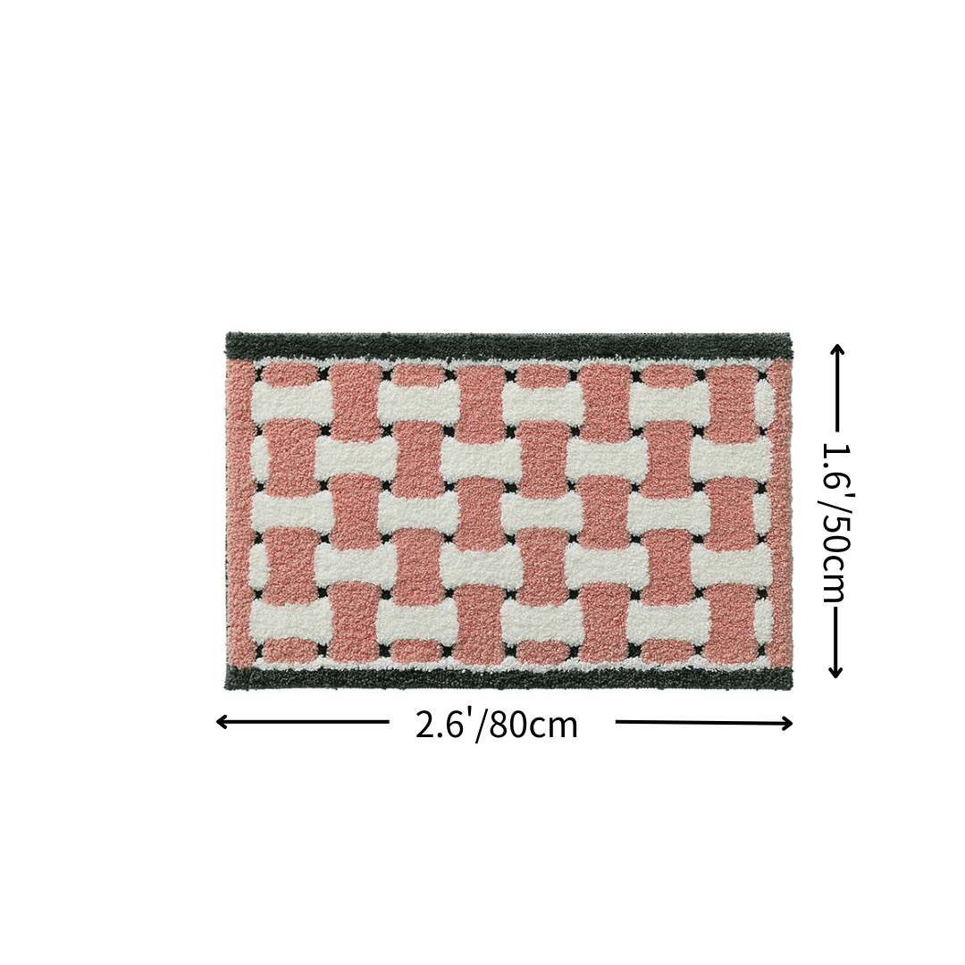 Pink Tone Woven Grid Flocked Rug