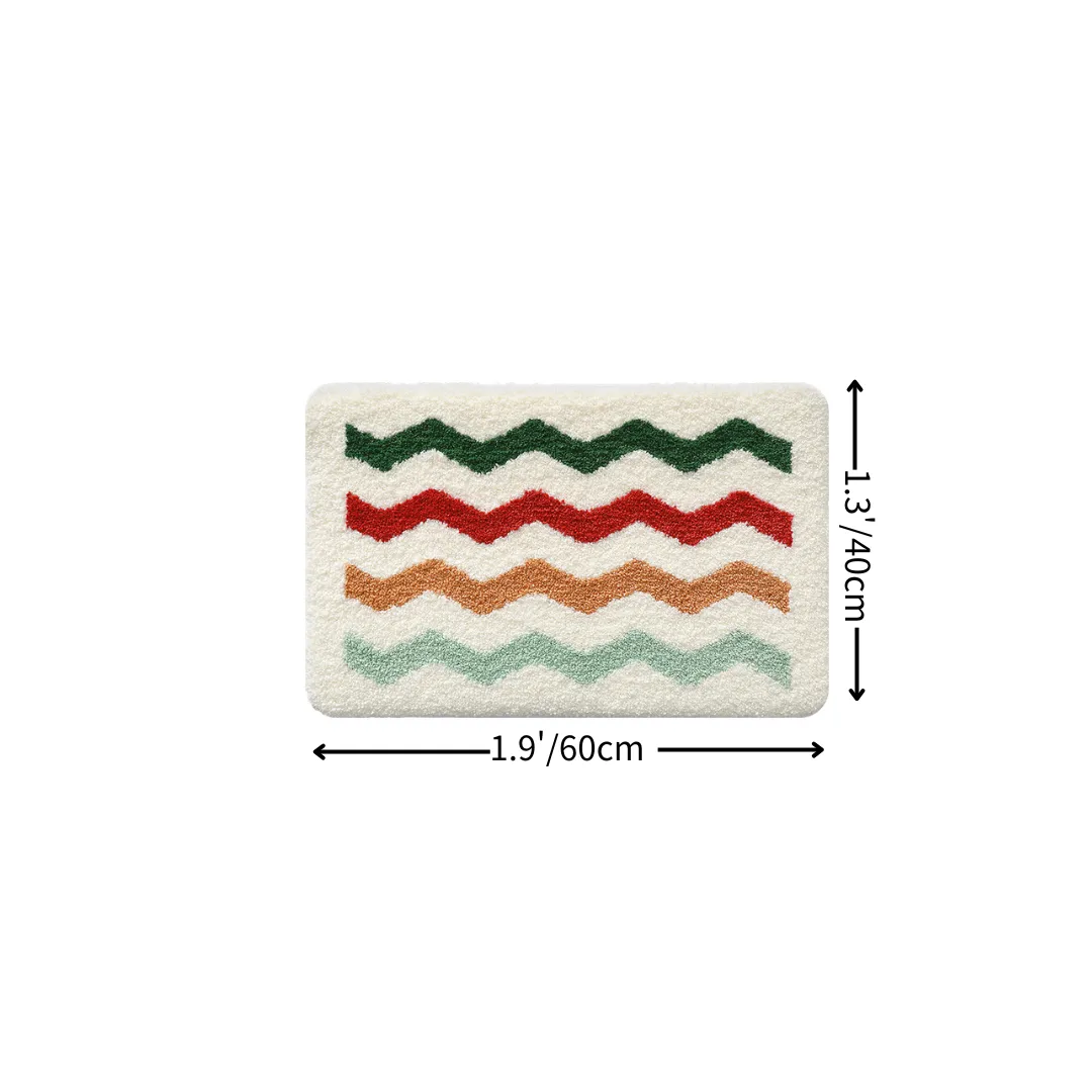 Rainbow Zigzag Wave Flocked Rug