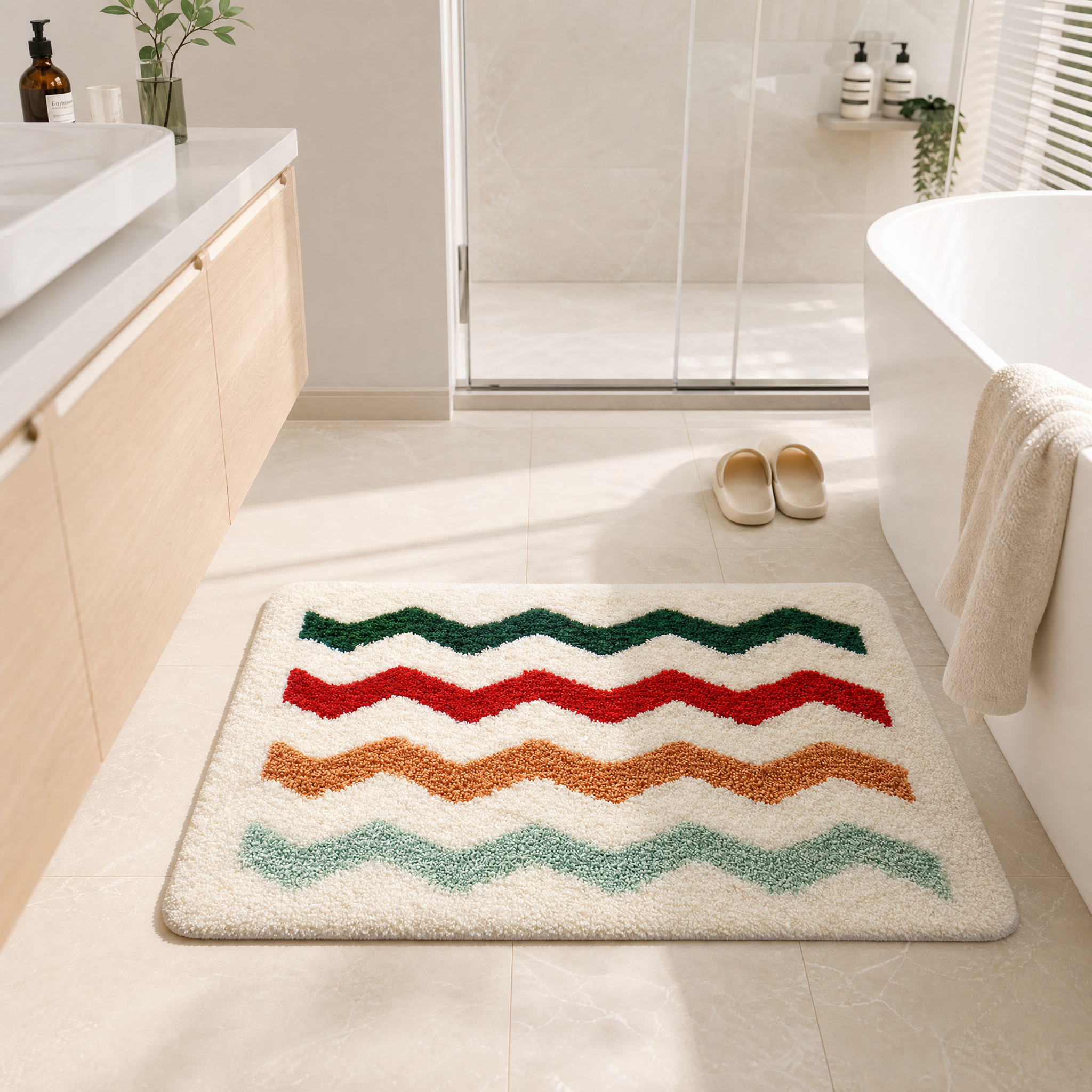 Rainbow Zigzag Wave Flocked Rug