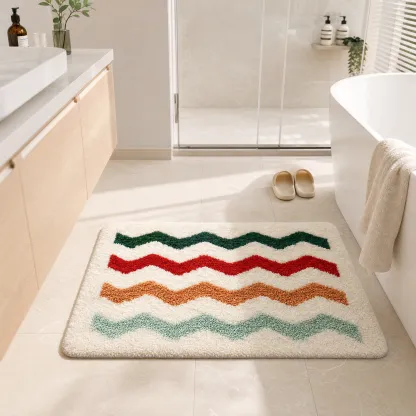Rainbow Zigzag Wave Flocked Rug