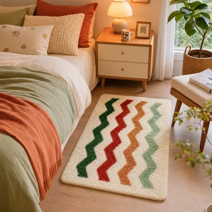 Rainbow Zigzag Wave Flocked Rug