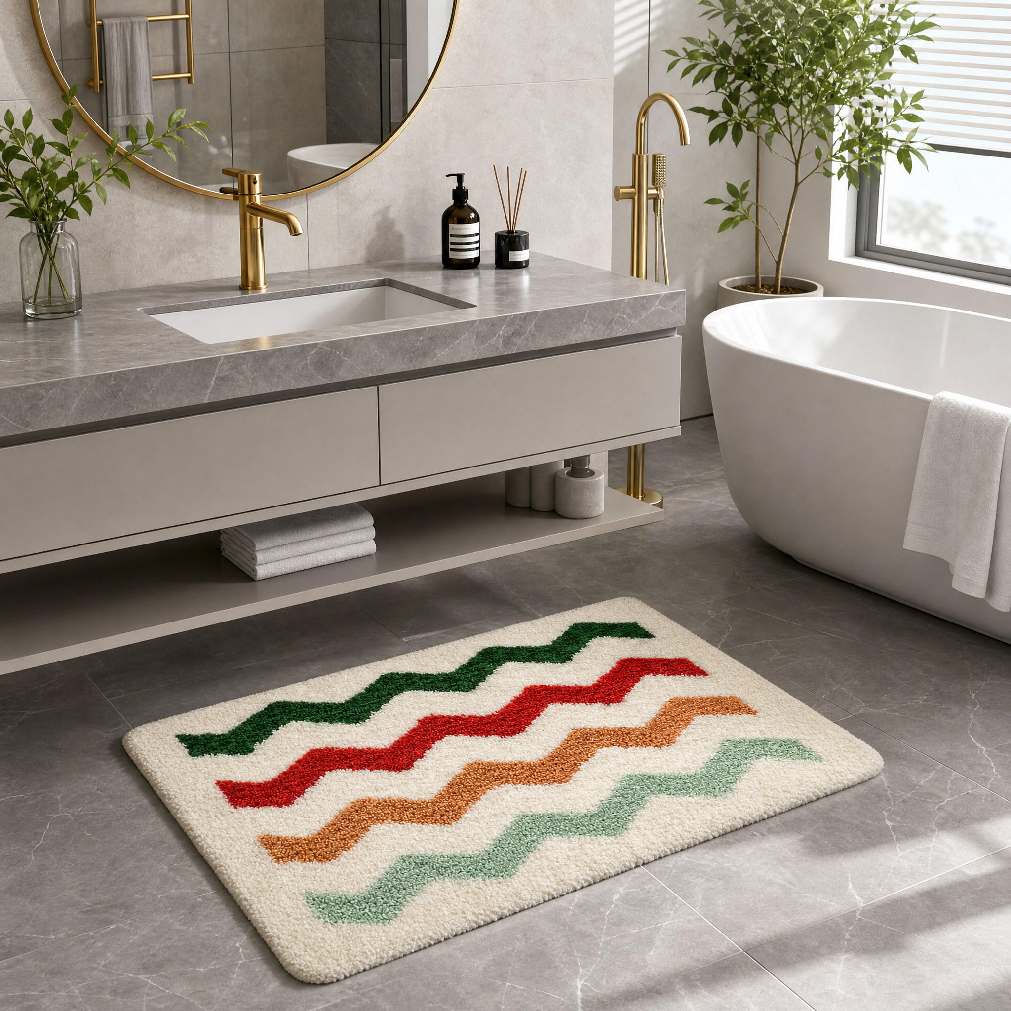 Rainbow Zigzag Wave Flocked Rug