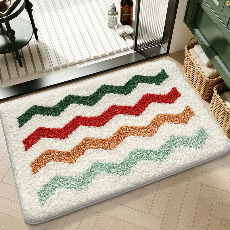 Rainbow Zigzag Wave Flocked Rug