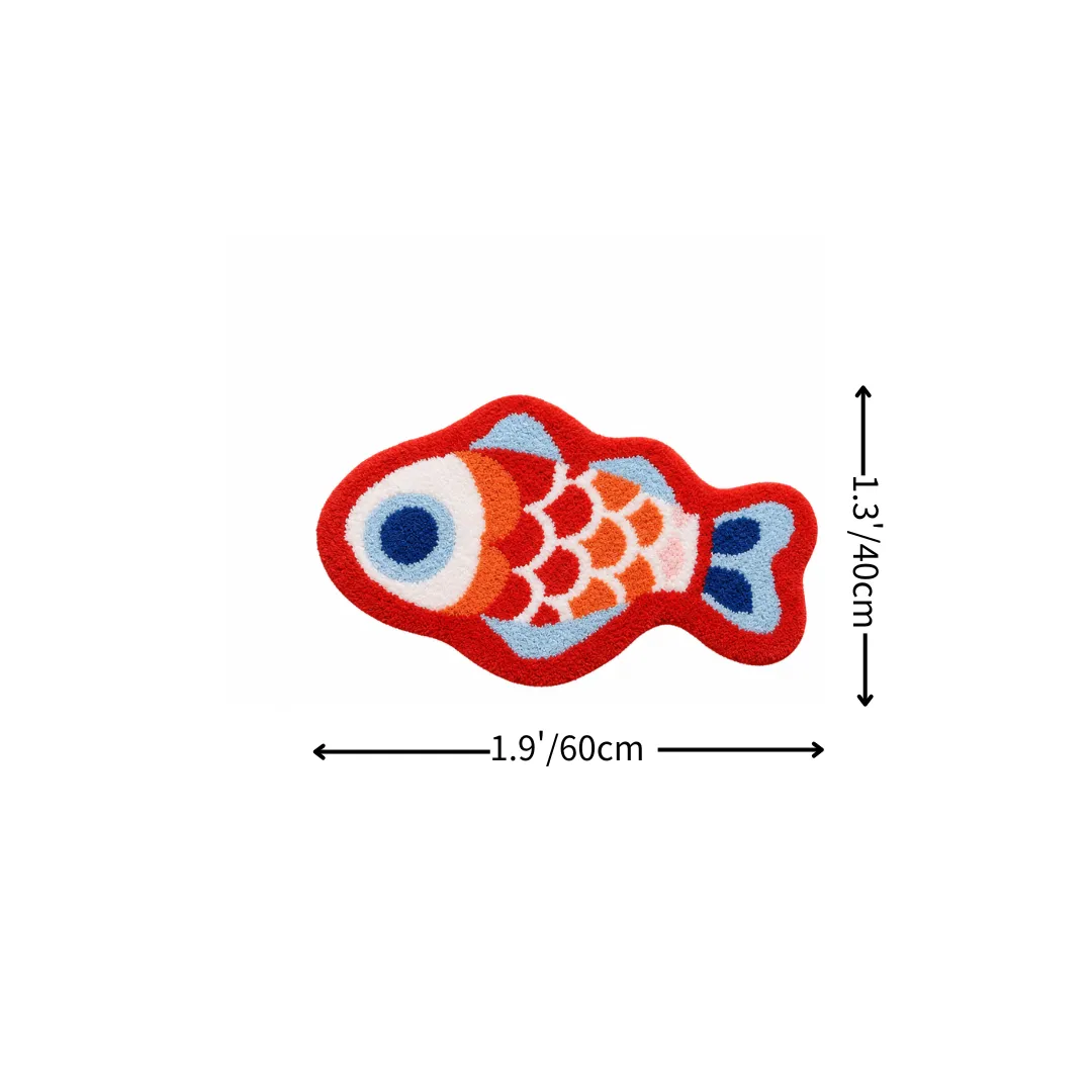 Red Lucky Koi Fish Flocked Rug