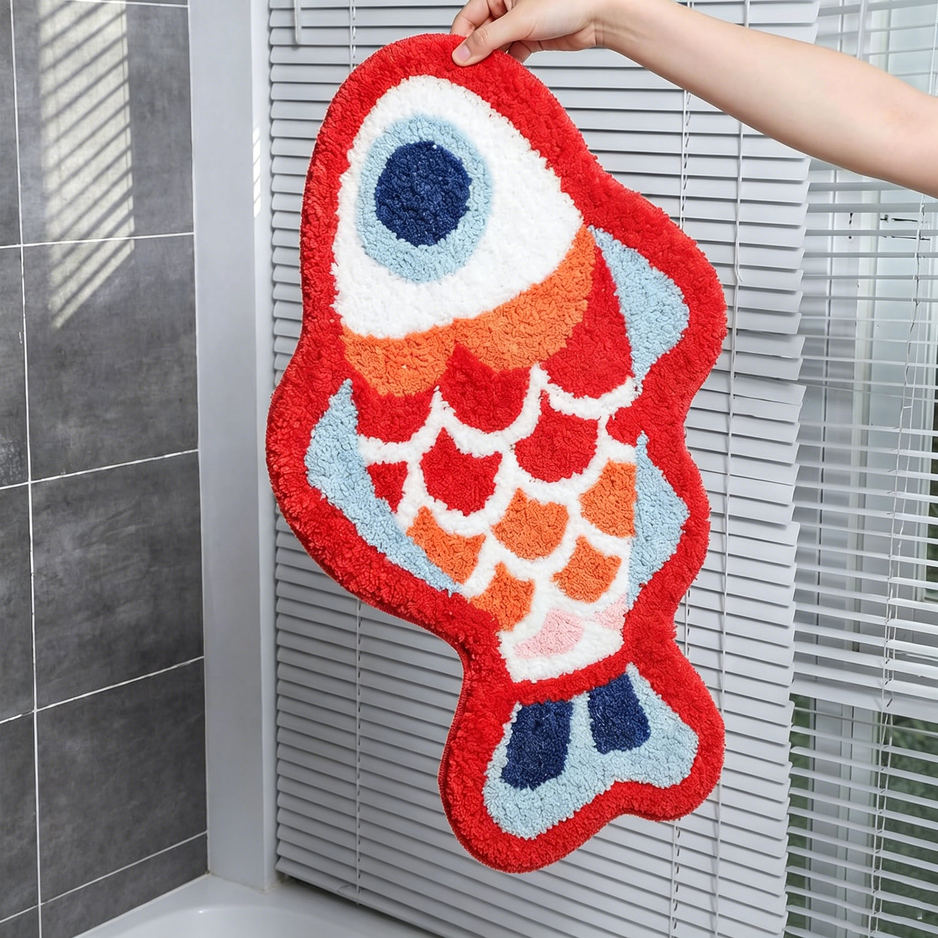 Red Lucky Koi Fish Flocked Rug