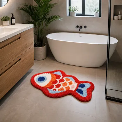 Red Lucky Koi Fish Flocked Rug