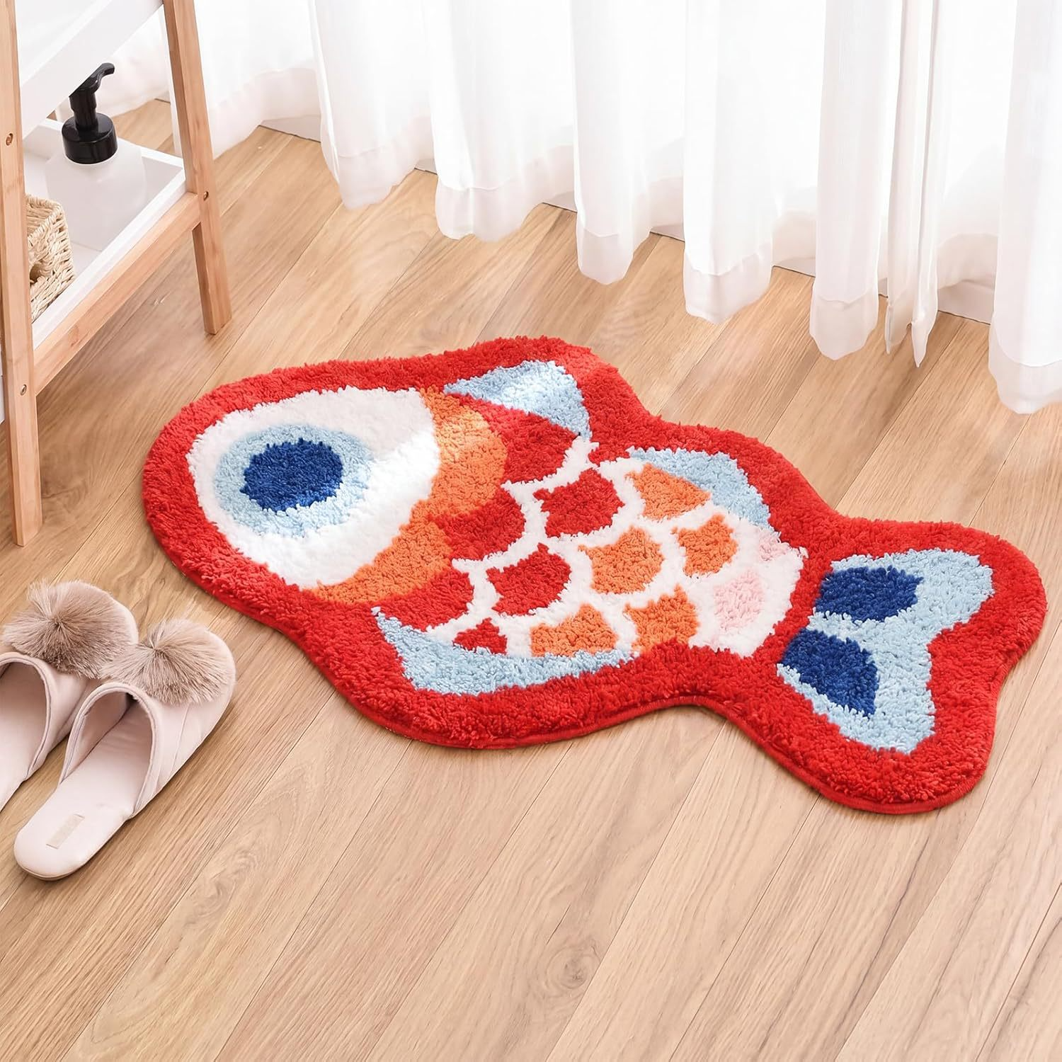 Red Lucky Koi Fish Flocked Rug