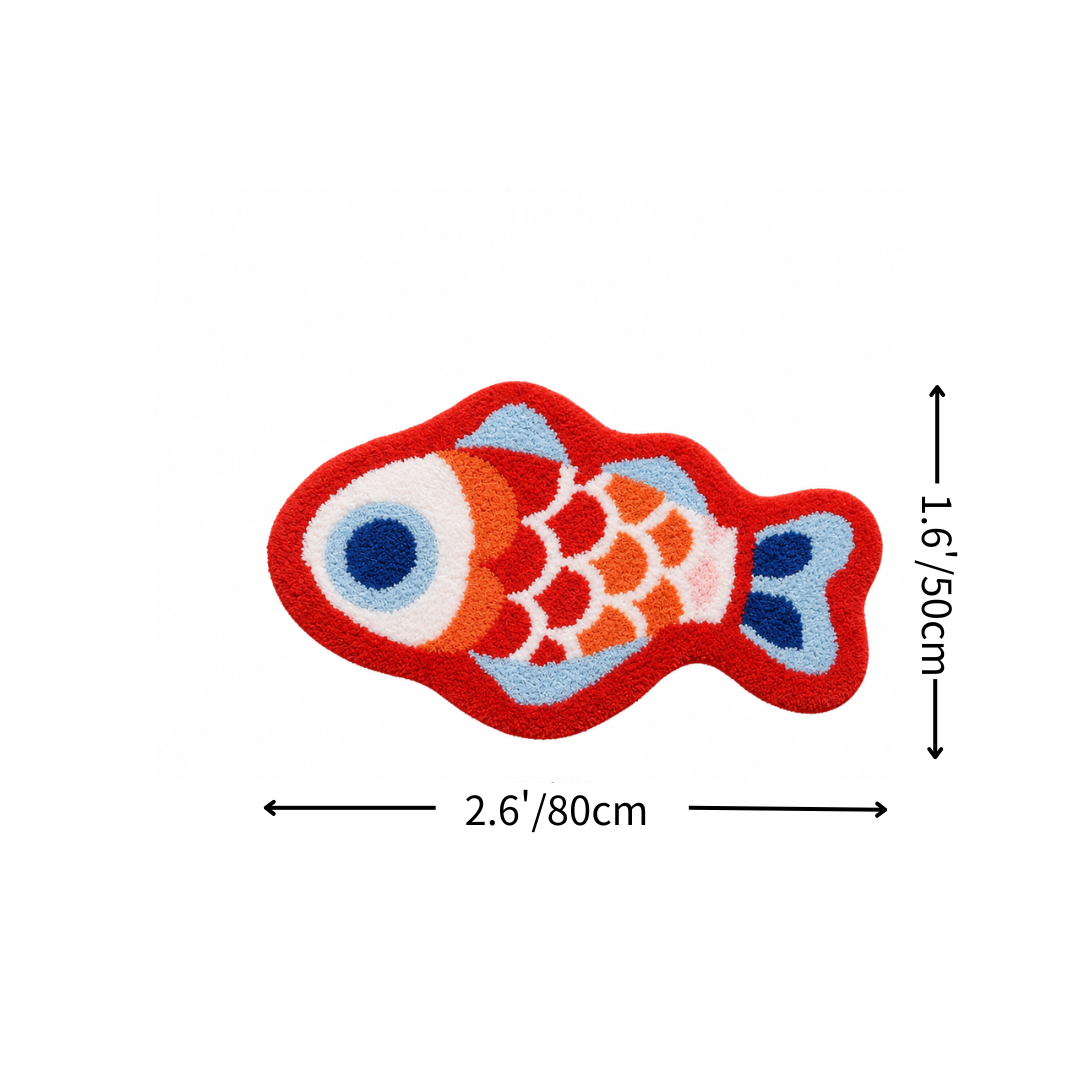 Red Lucky Koi Fish Flocked Rug