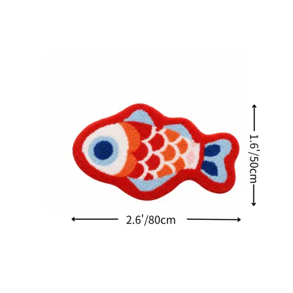 Red Lucky Koi Fish Flocked Rug