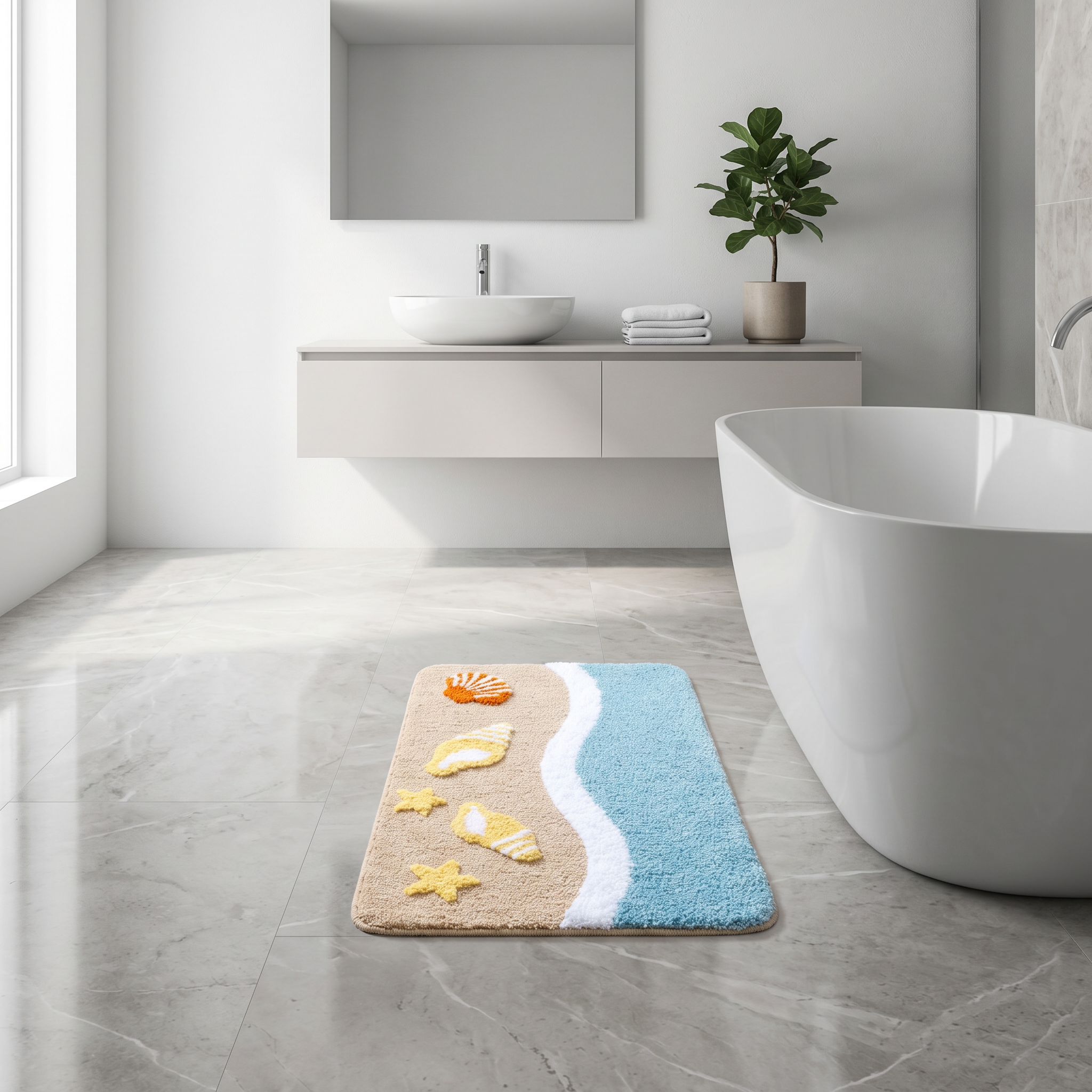 Seaside Shell Starfish Flocked Rug