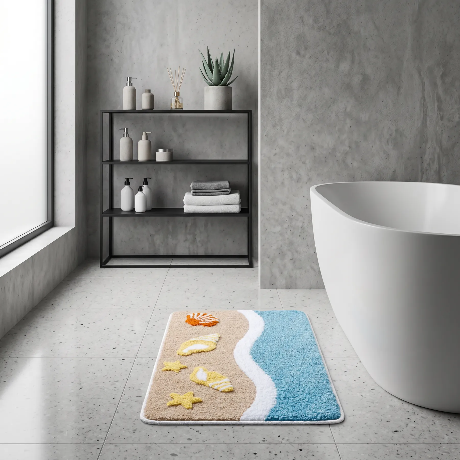 Seaside Shell Starfish Flocked Rug