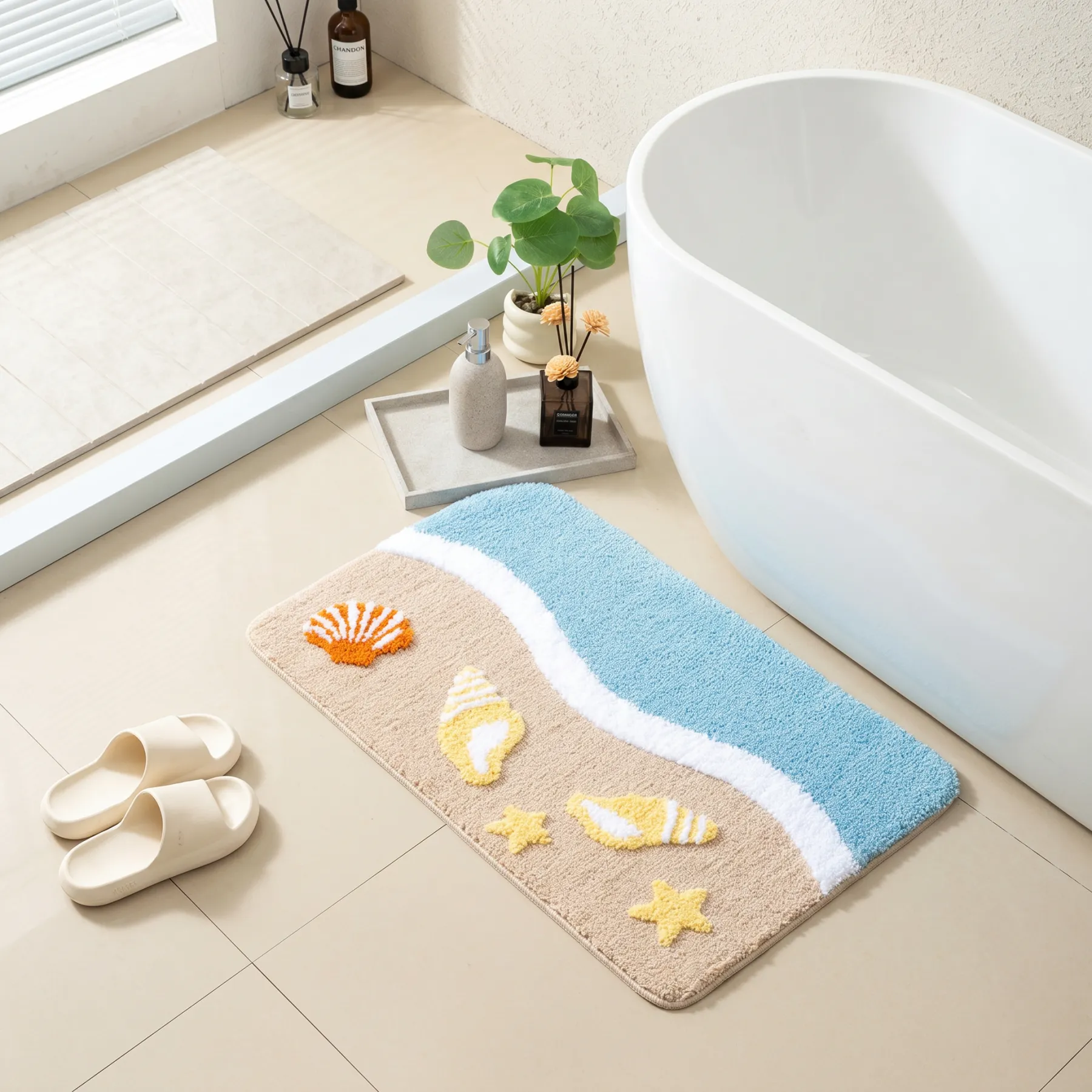 Seaside Shell Starfish Flocked Rug