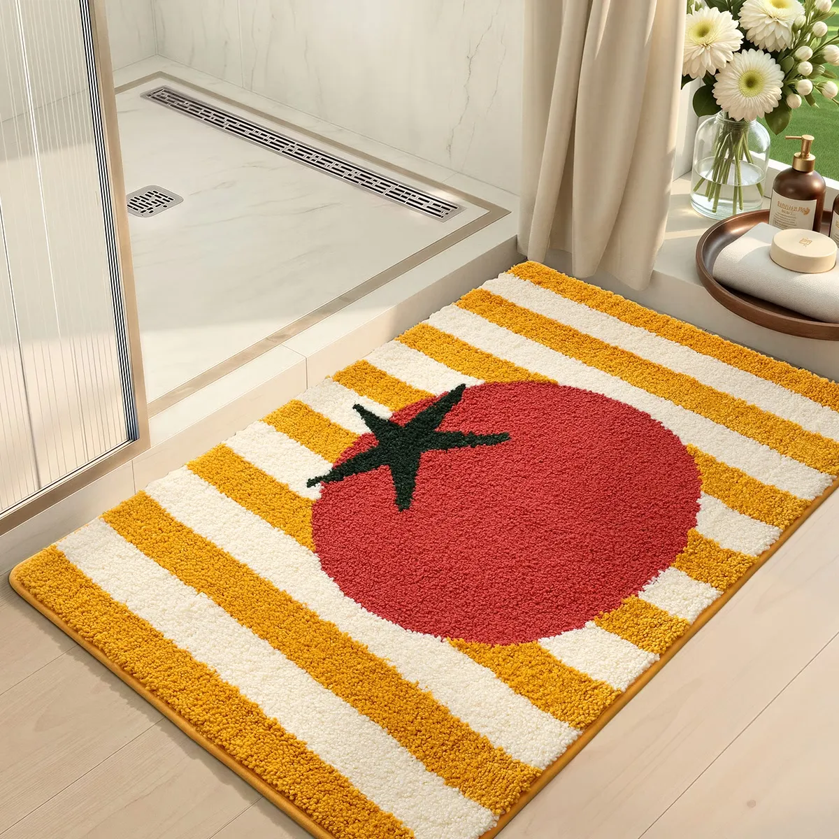 Tomato Stripe Flocked Rug