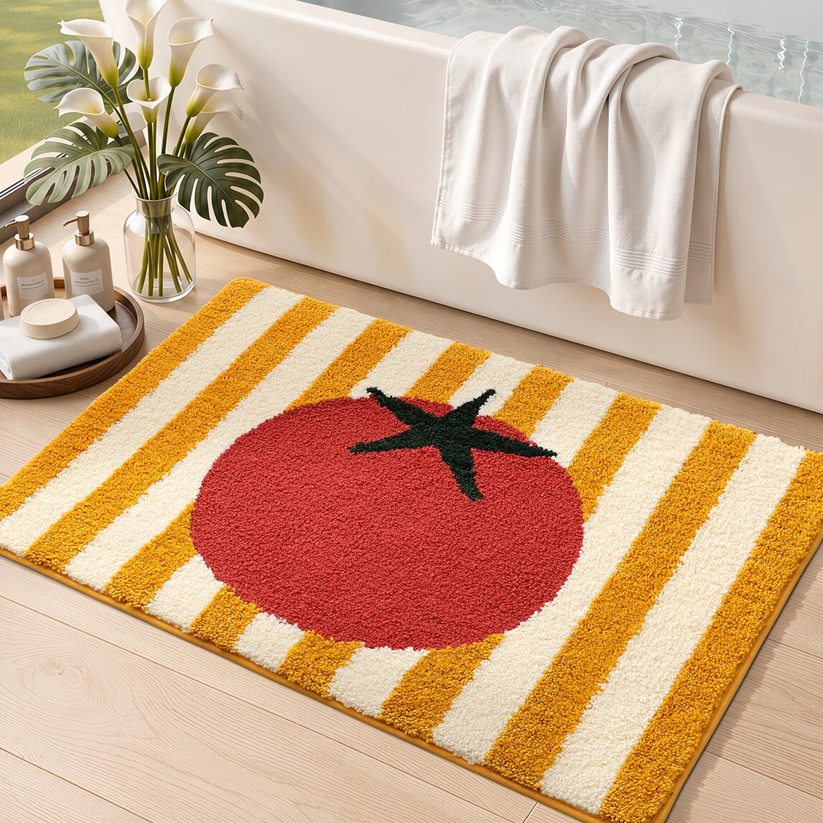 Tomato Stripe Flocked Rug