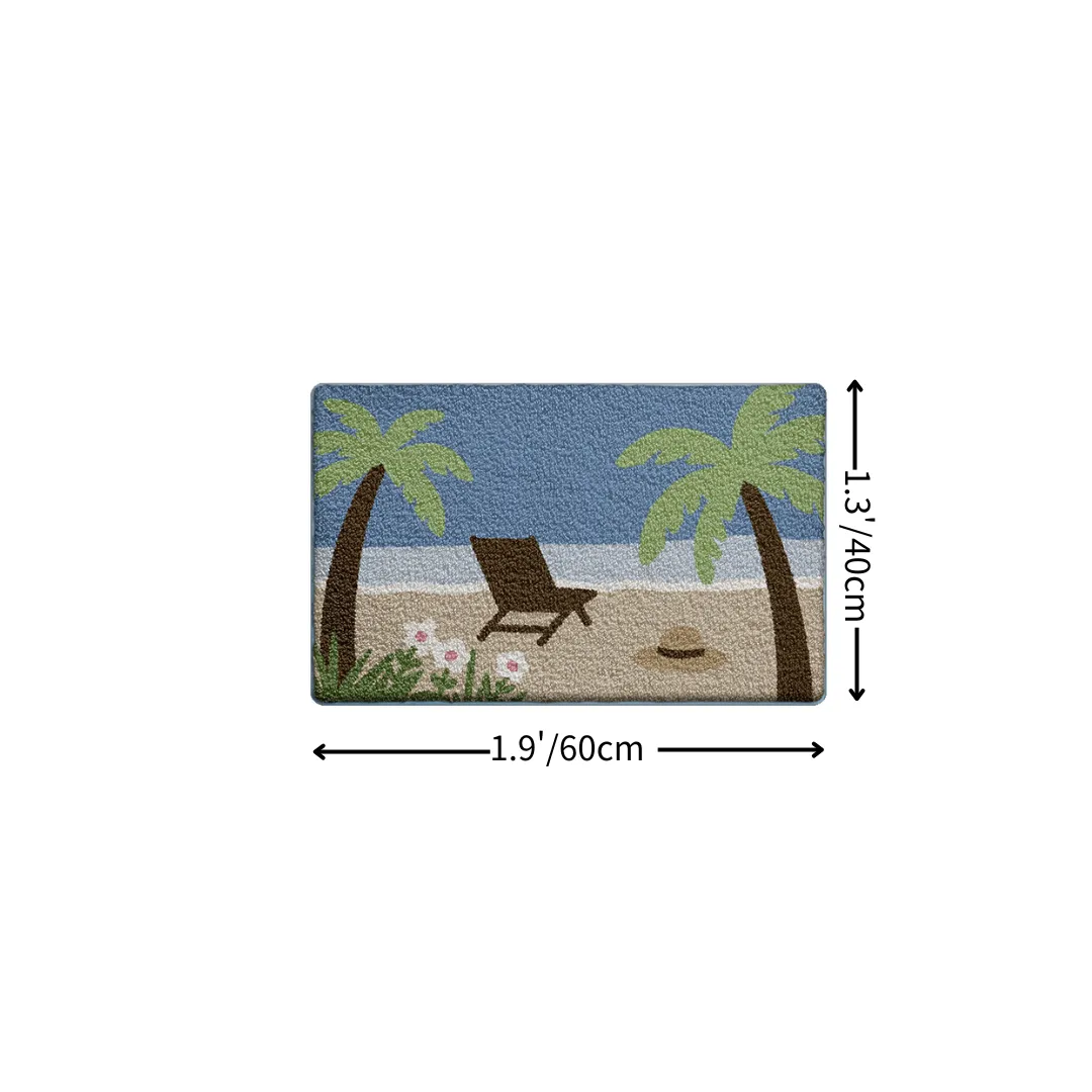 Tropical Beach Palm Tree Flocked Rug