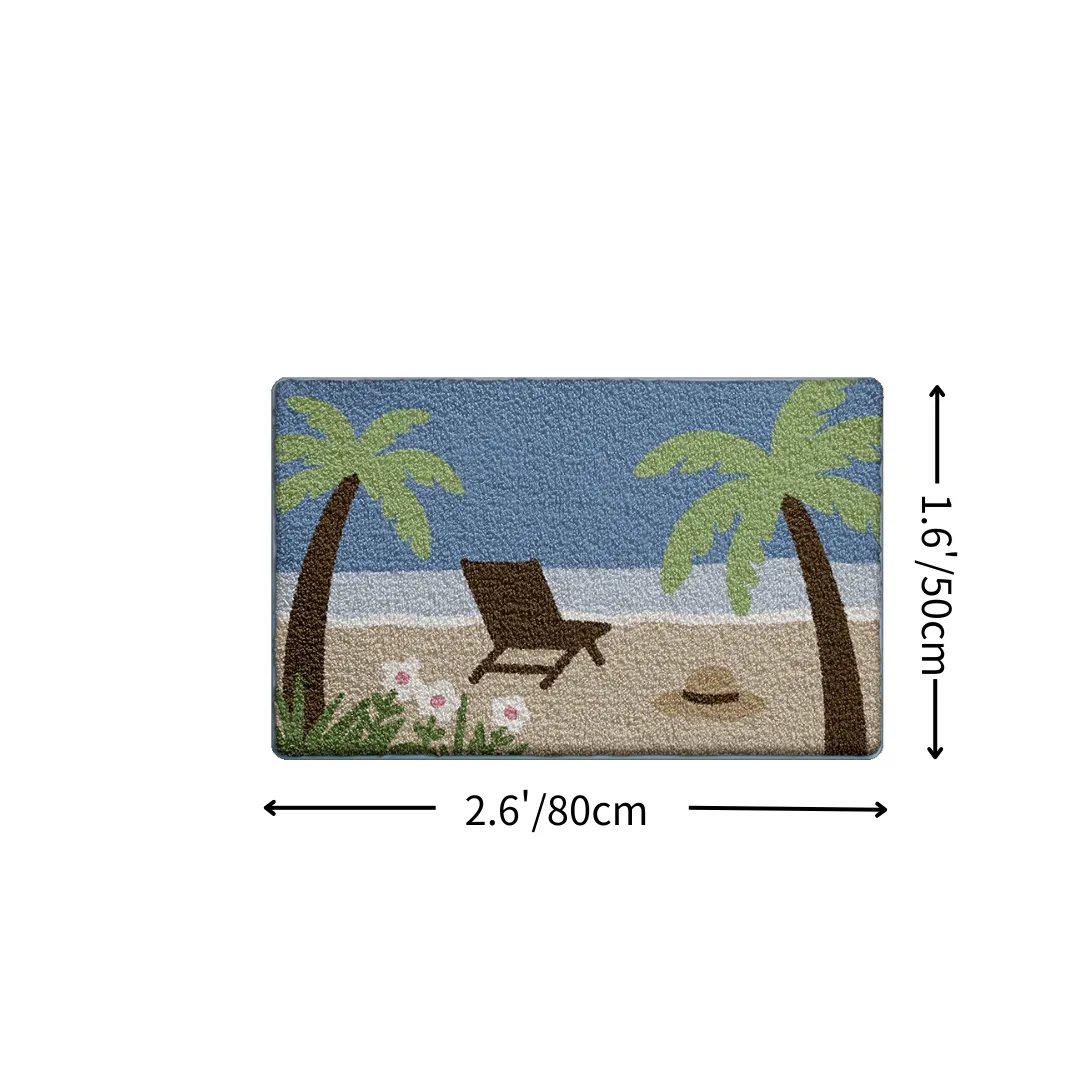 Tropical Beach Palm Tree Flocked Rug