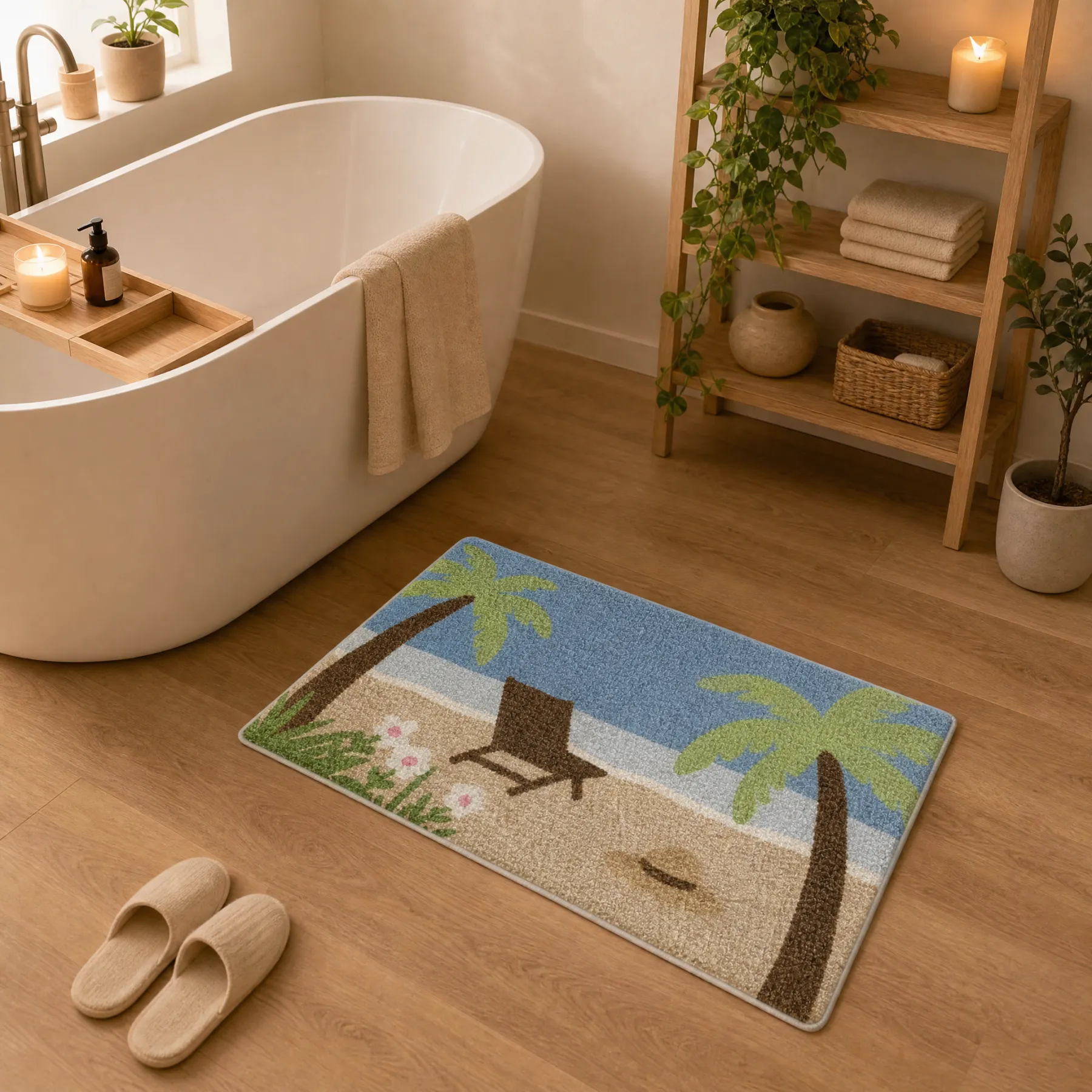 Tropical Beach Palm Tree Flocked Rug