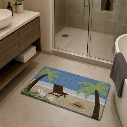 Tropical Beach Palm Tree Flocked Rug