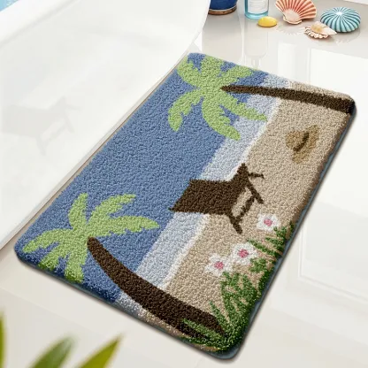 Tropical Beach Palm Tree Flocked Rug