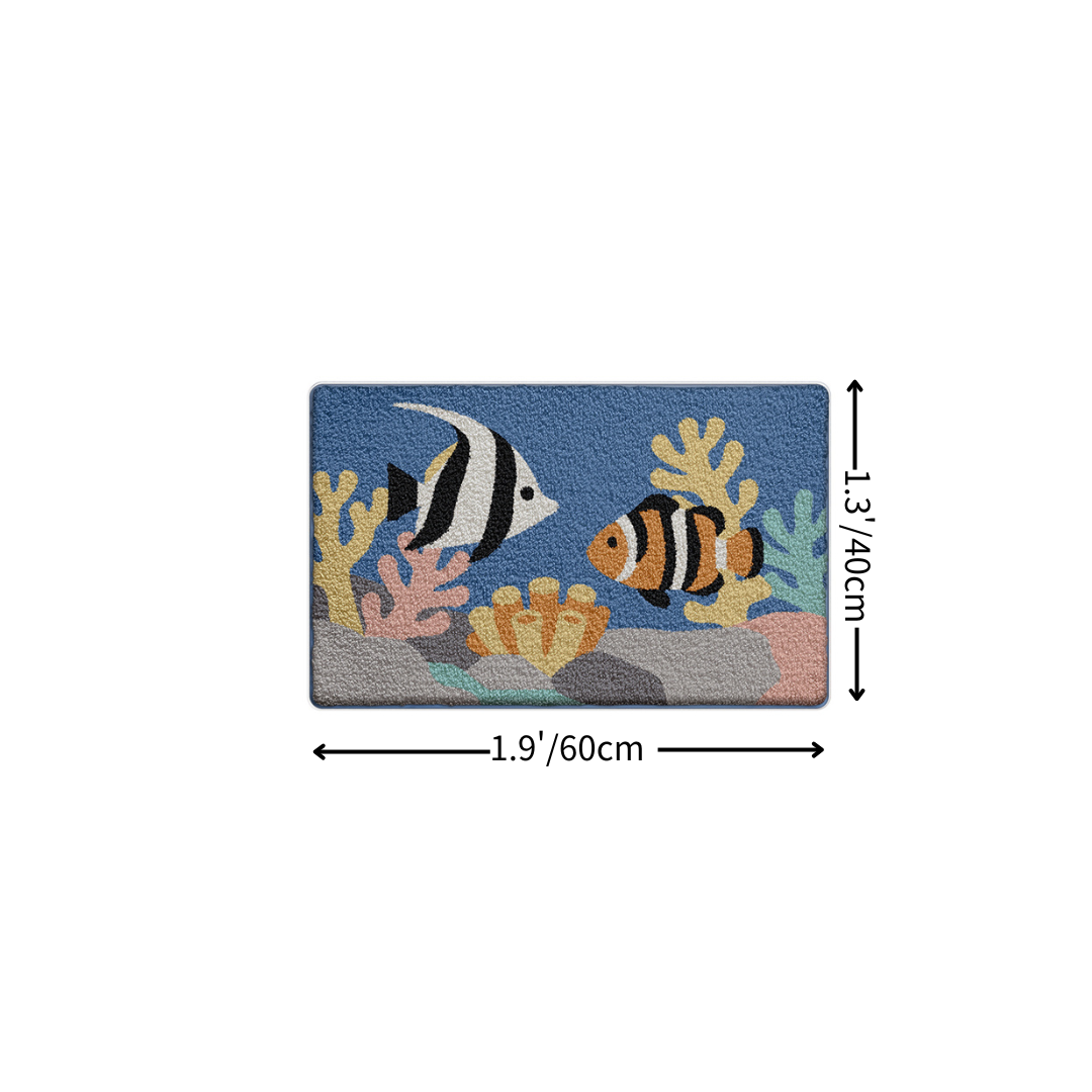 Tropical Clownfish Reef Flocked Rug