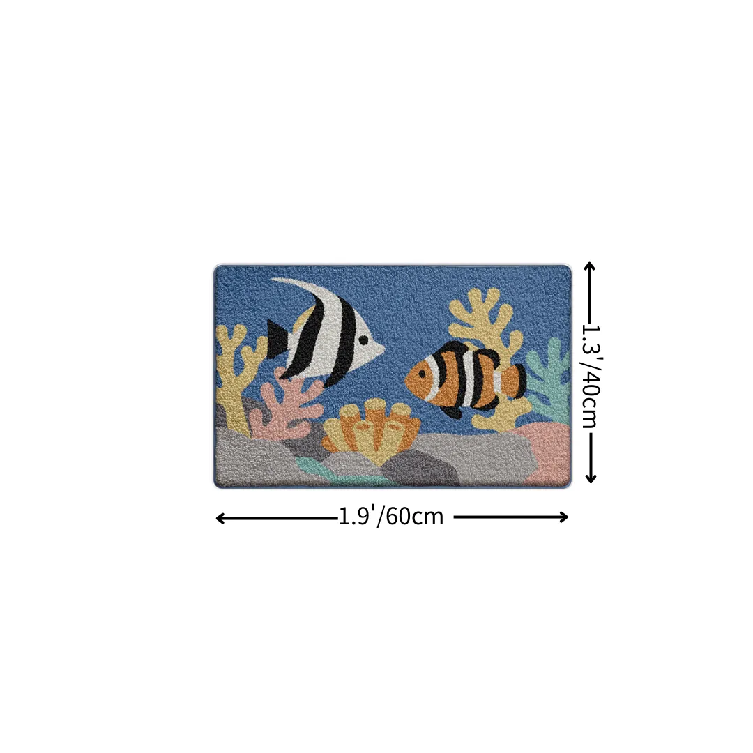 Tropical Clownfish Reef Flocked Rug