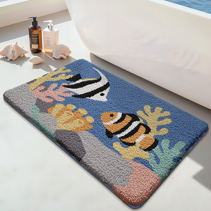 Tropical Clownfish Reef Flocked Rug