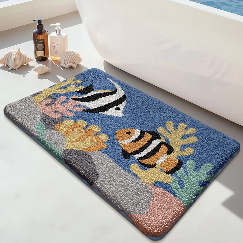 Tropical Clownfish Reef Flocked Rug