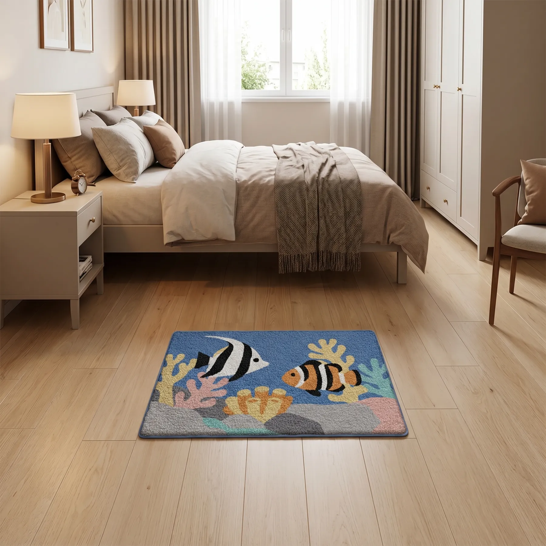 Tropical Clownfish Reef Flocked Rug