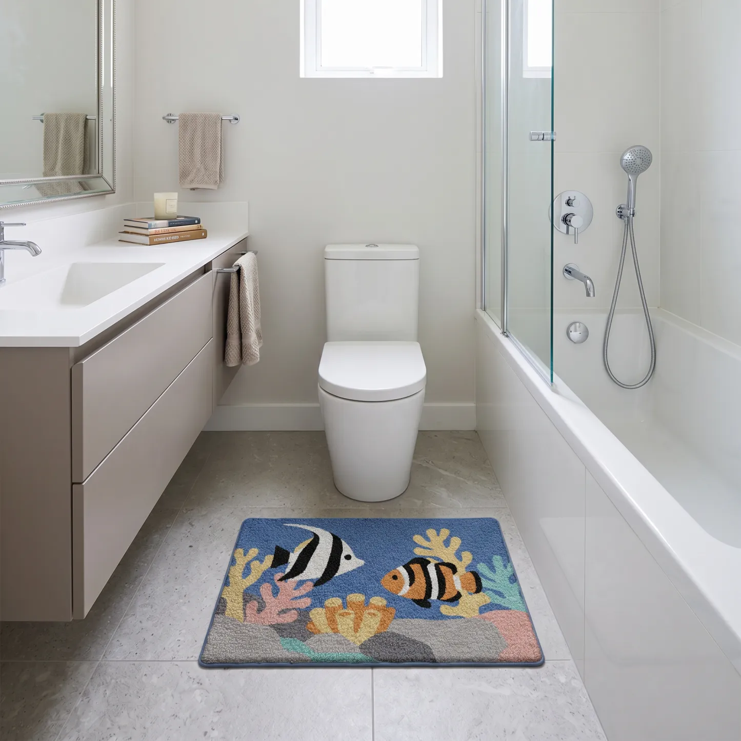 Tropical Clownfish Reef Flocked Rug