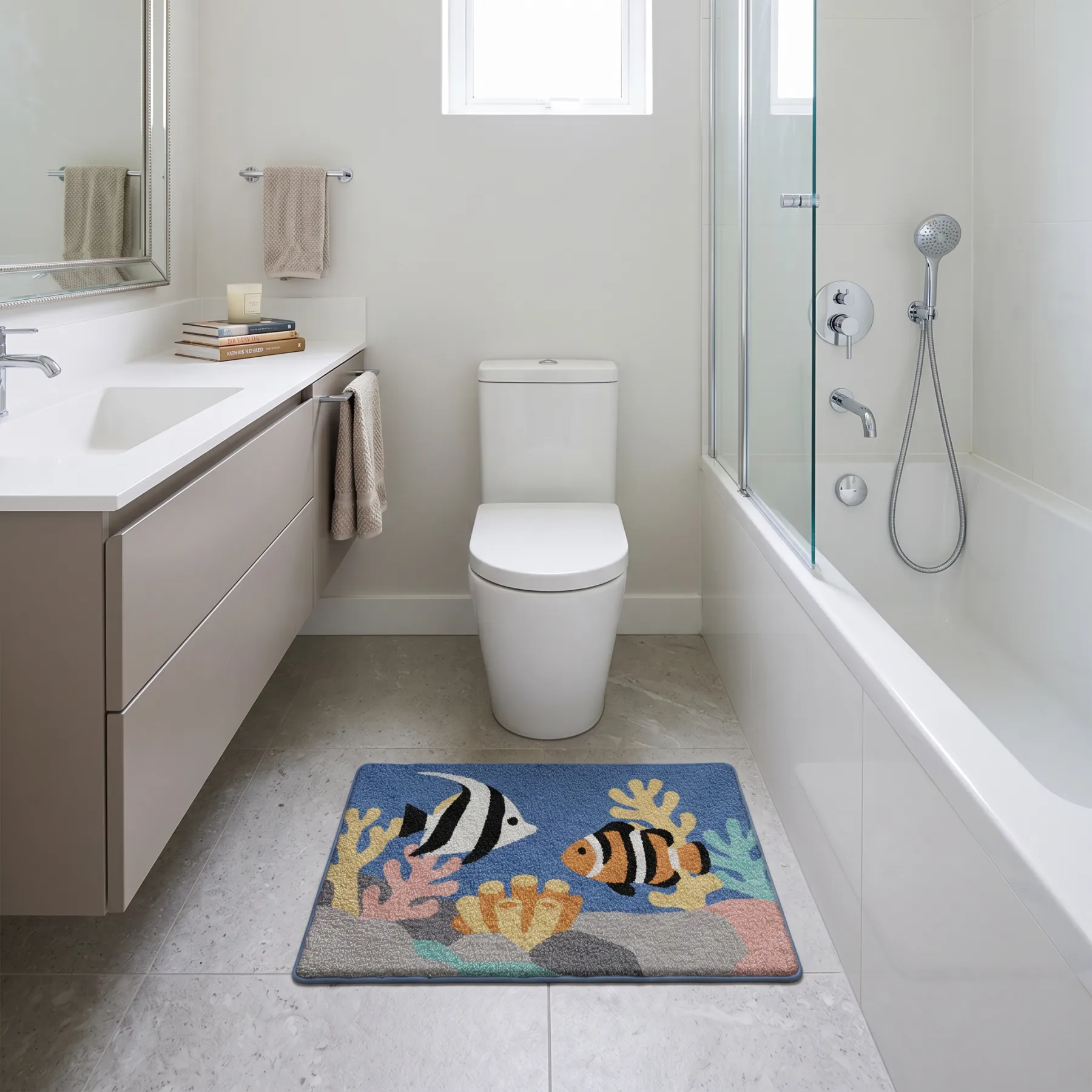 Tropical Clownfish Reef Flocked Rug