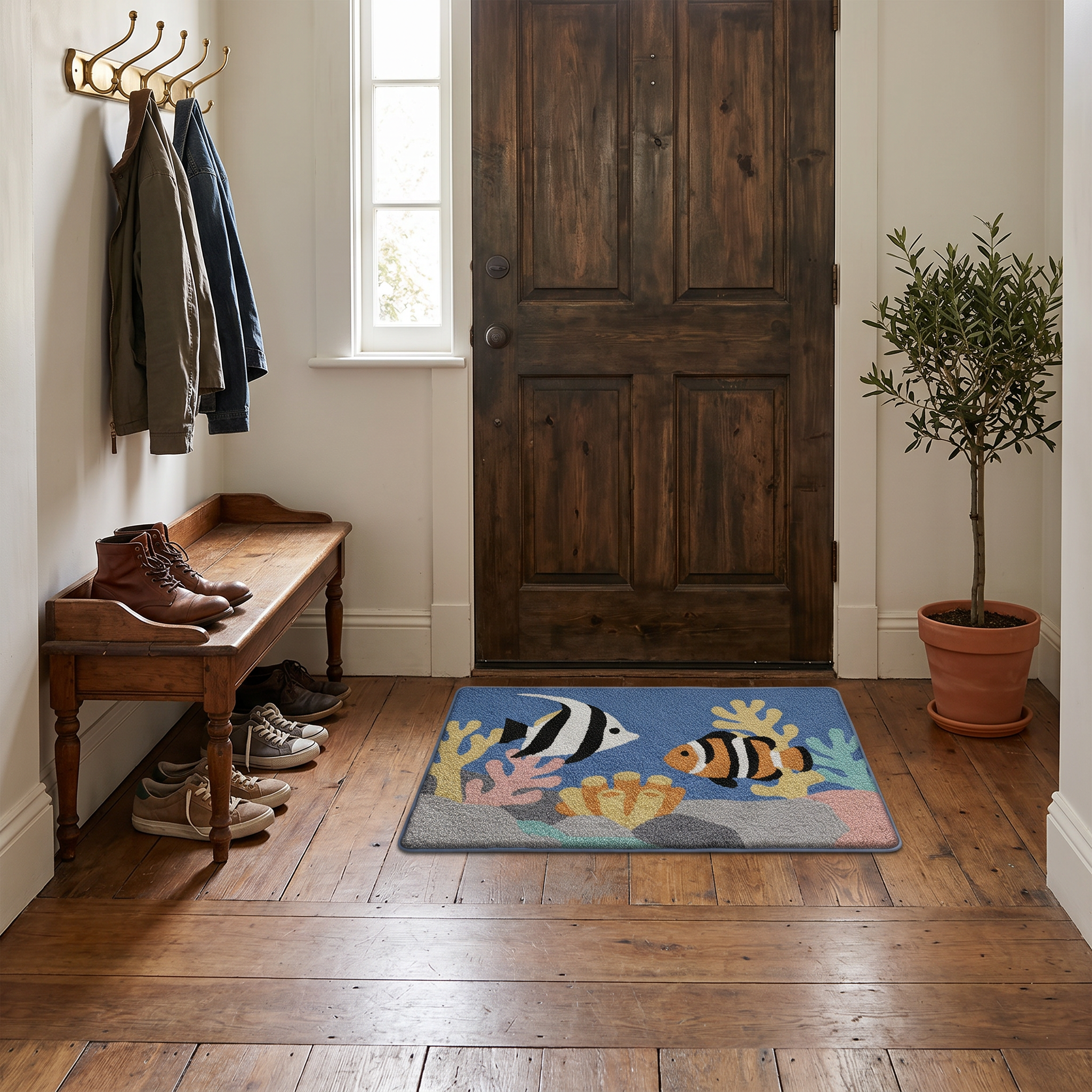Tropical Clownfish Reef Flocked Rug