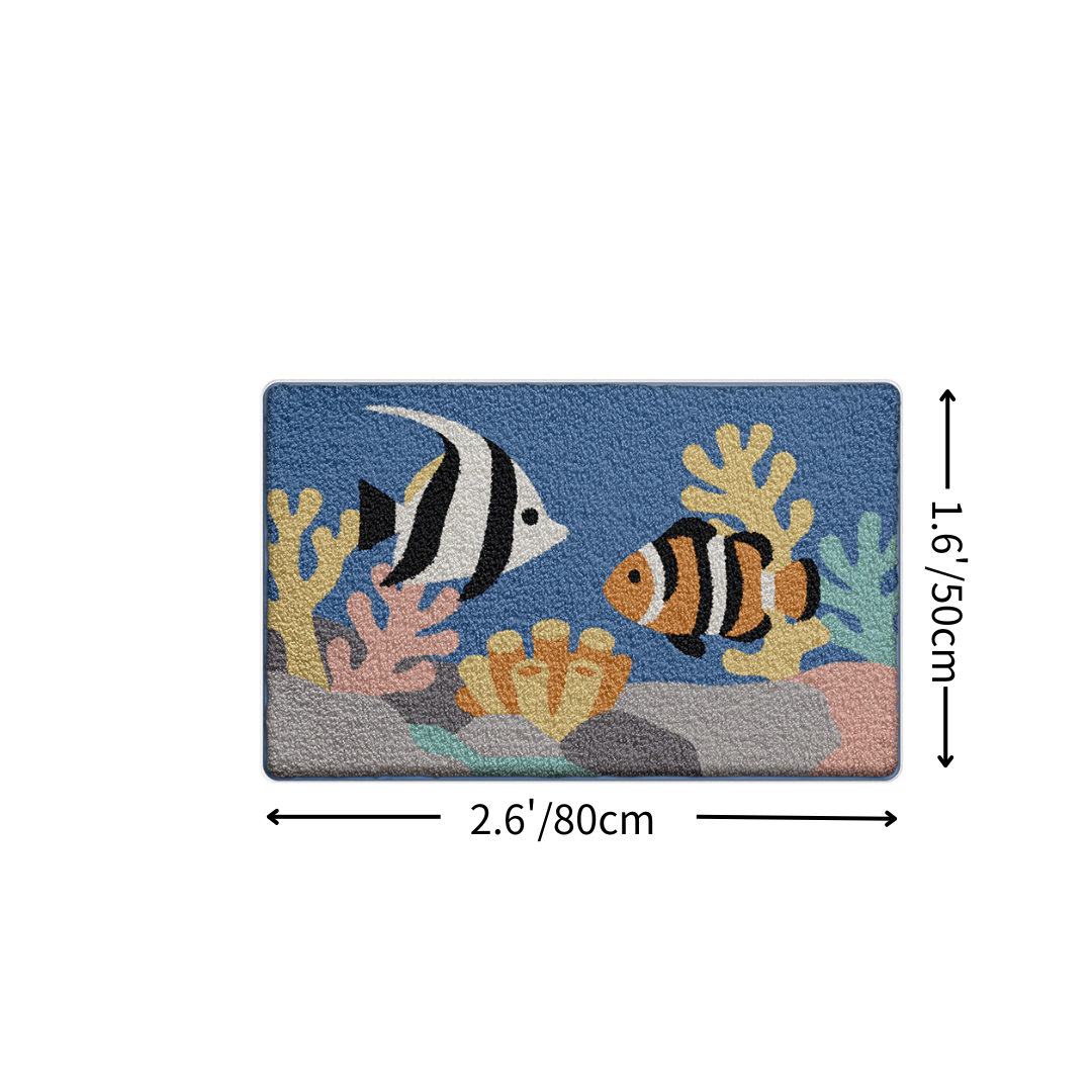 Tropical Clownfish Reef Flocked Rug