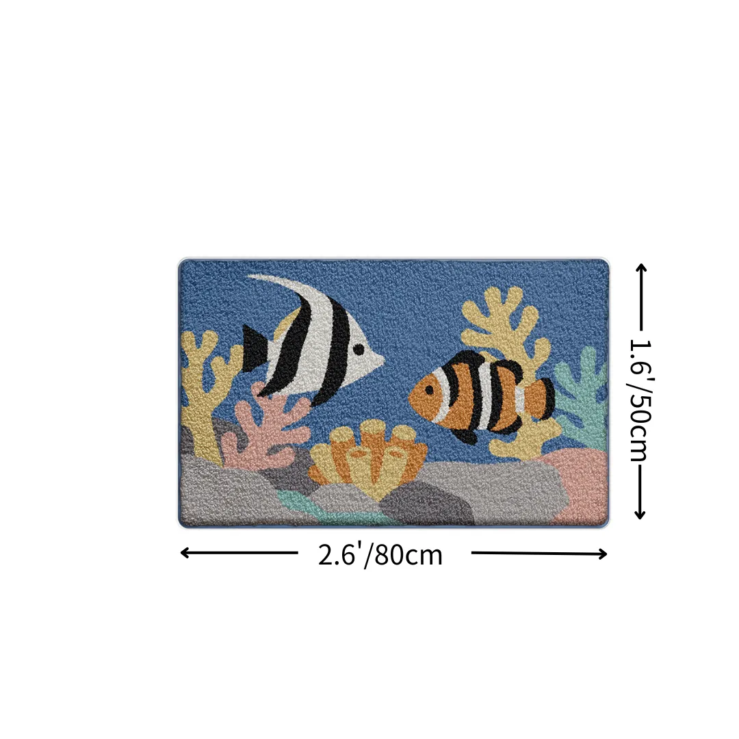 Tropical Clownfish Reef Flocked Rug