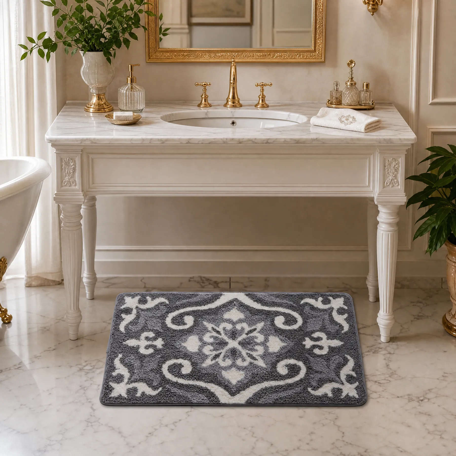 Vintage Damask Flocked Rug