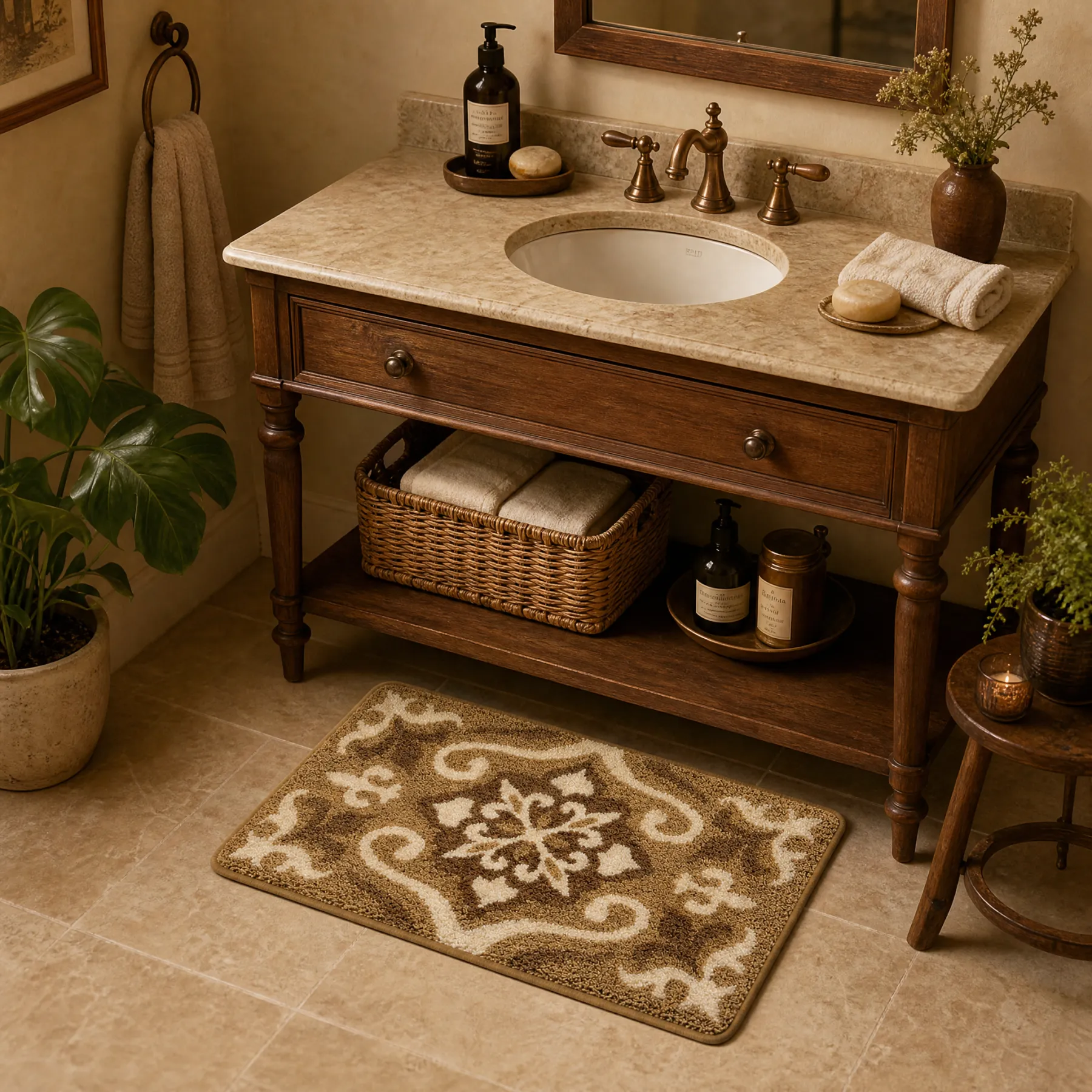 Vintage Damask Flocked Rug