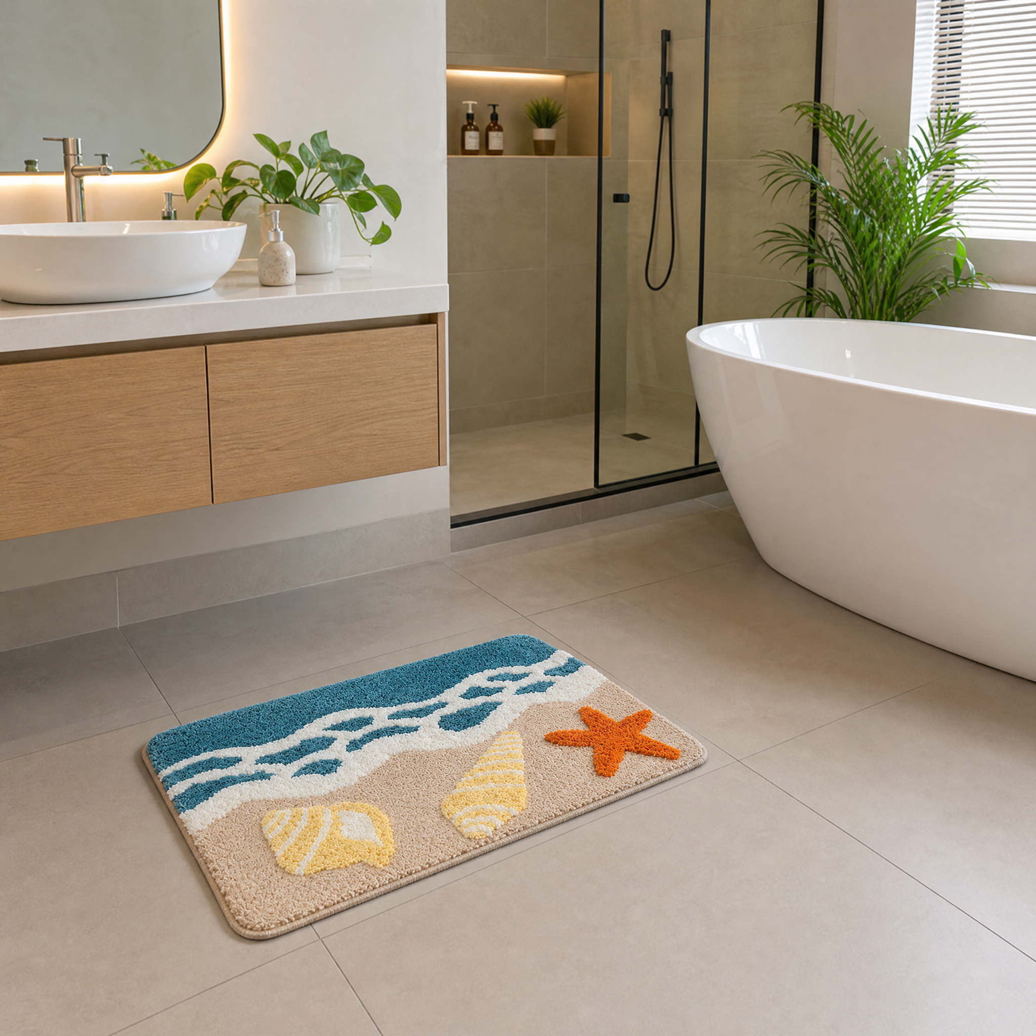 Wave Shell Starfish Flocked Rug