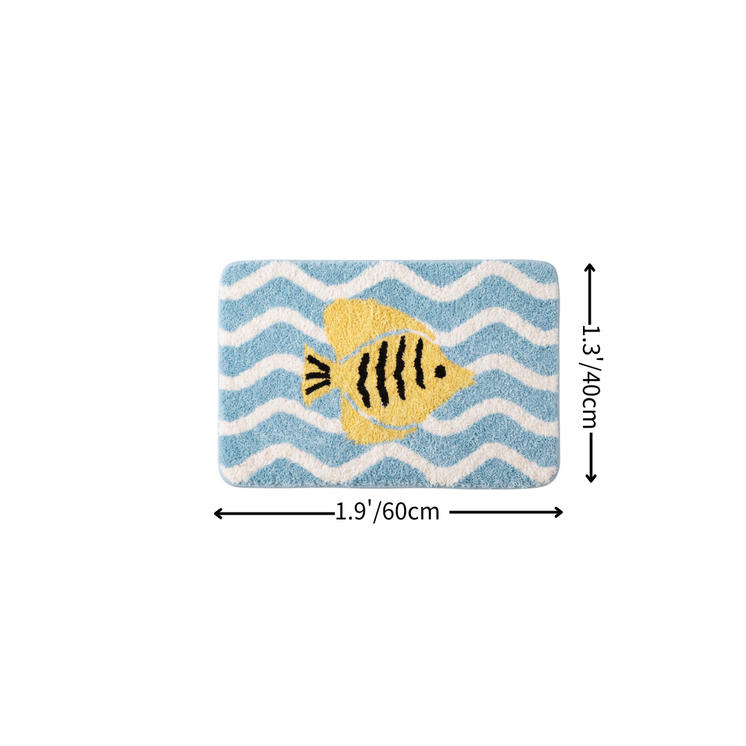 Wave Striped Tropical Fish Flocked Rug