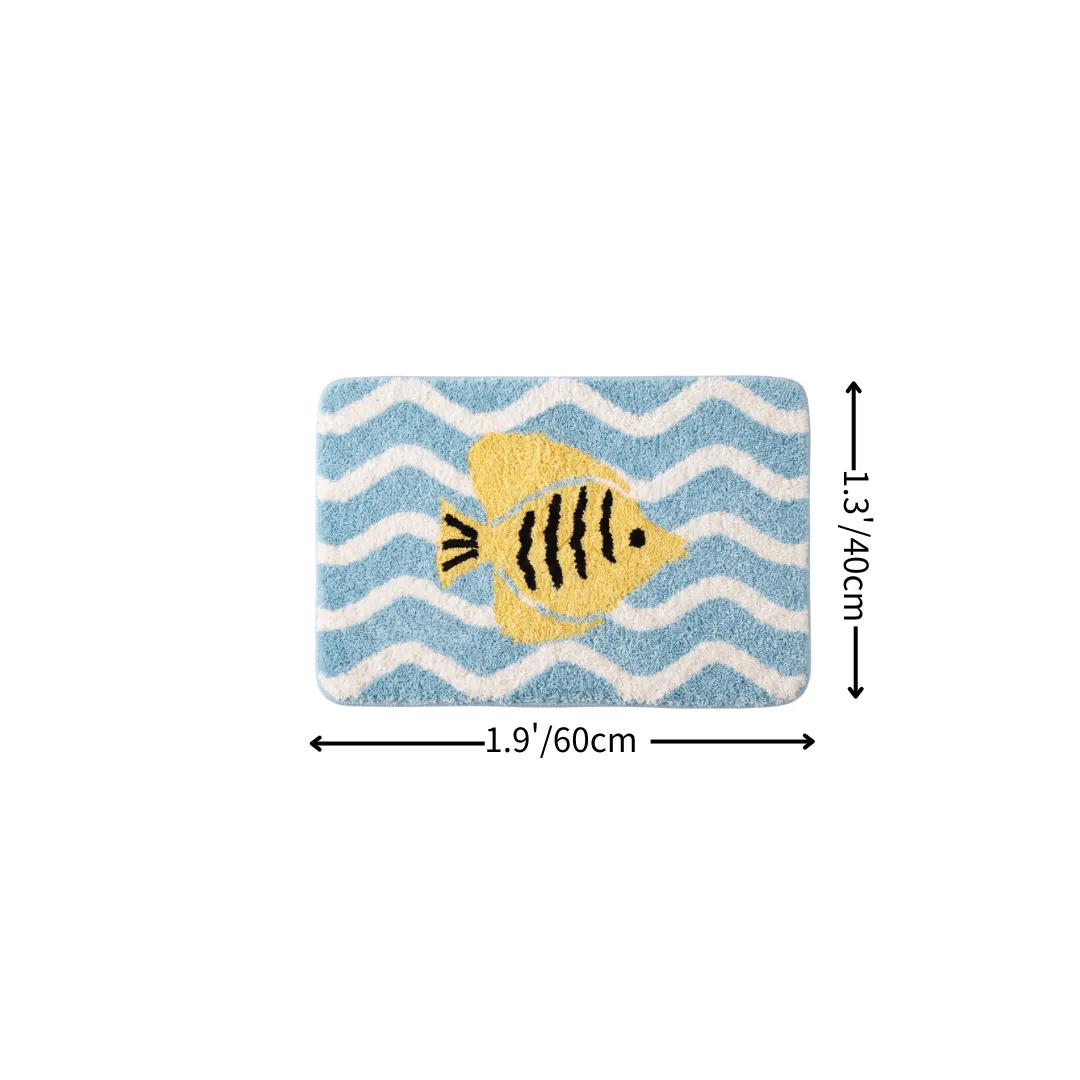 Wave Striped Tropical Fish Flocked Rug