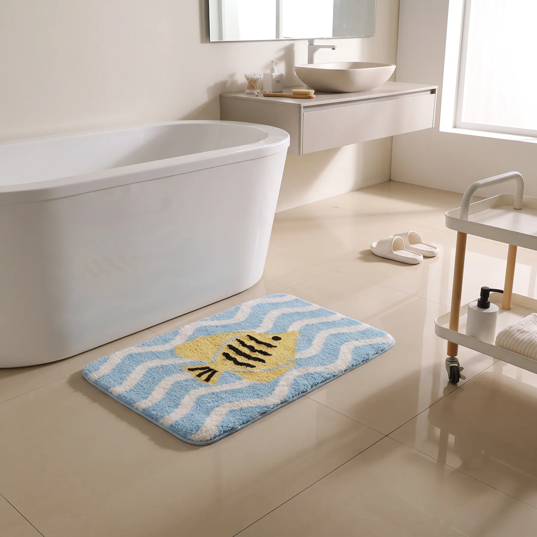 Wave Striped Tropical Fish Flocked Rug