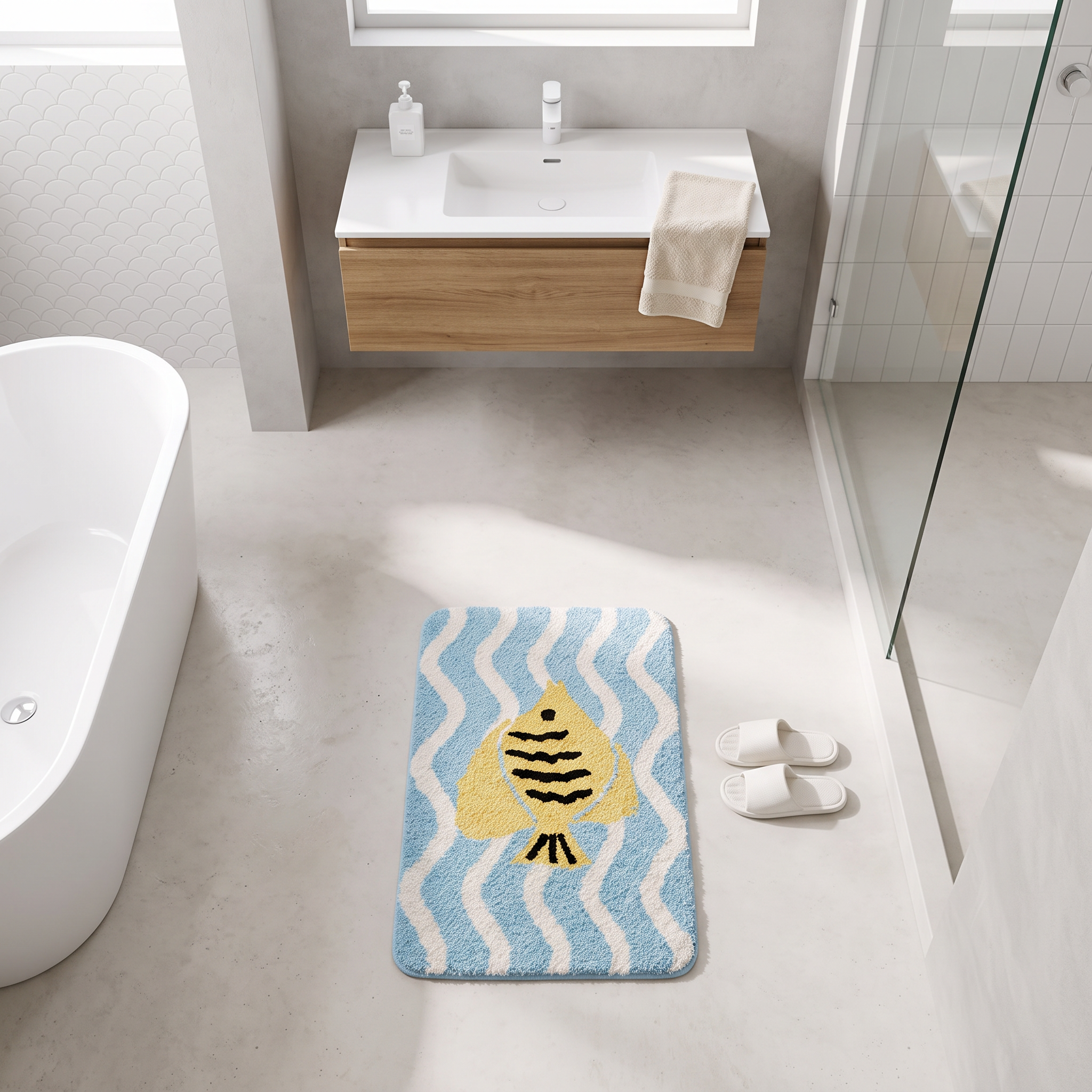 Wave Striped Tropical Fish Flocked Rug